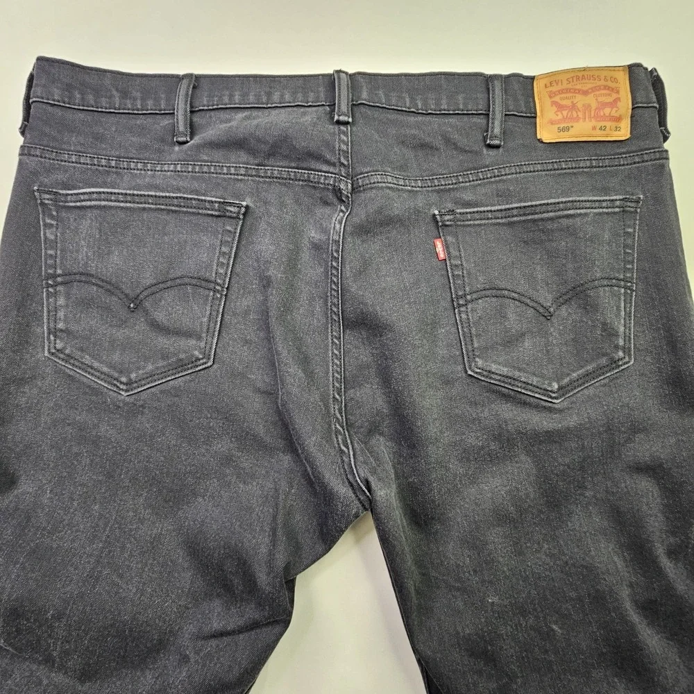 LEVI'S 569 Loose Straight Jeans 42x32 Black Dark Wash Denim Baggy Relaxed Fit